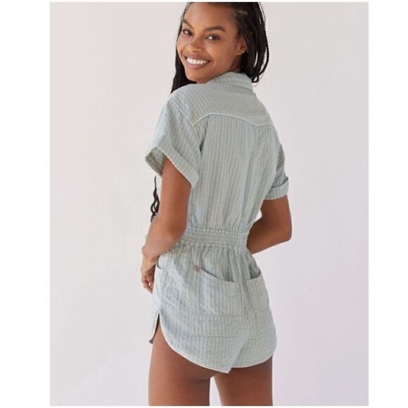 BDG Striped Linen Blend Utility Romper | XS - Picture 2 of 7